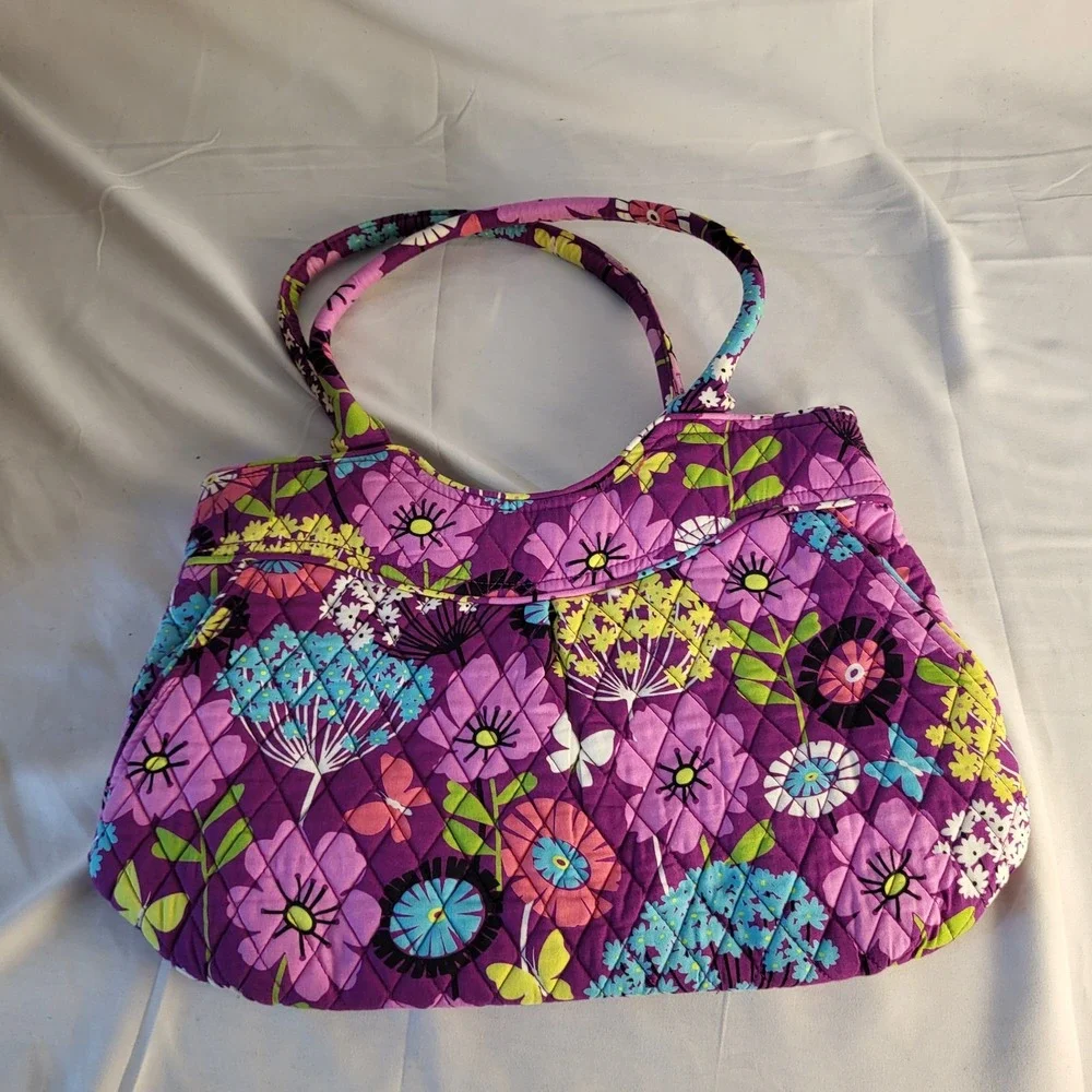 NWT Vera Bradley Flutterby Purse Shoulder Bag Purple Flower Butterfly  15x10x5